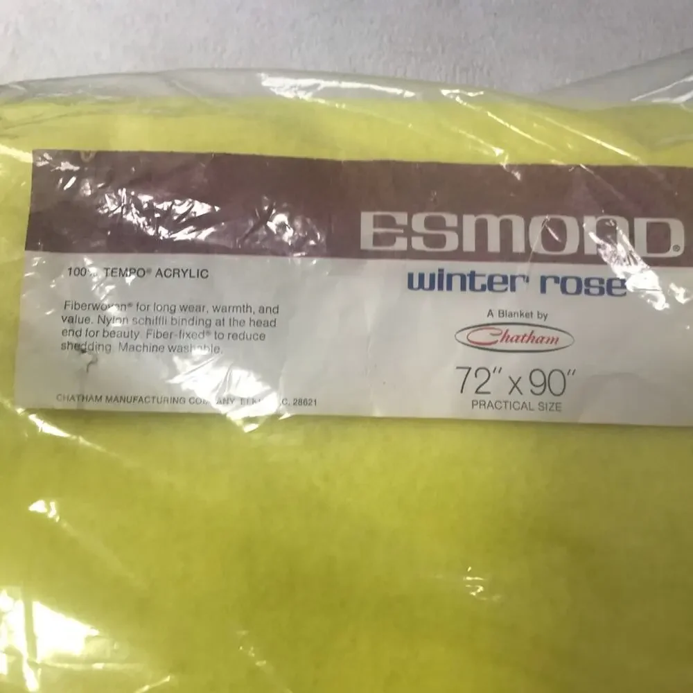 Vintage Chatham Edmond winter rose 90”x70” blanket yellow satin trim UNOPENED
